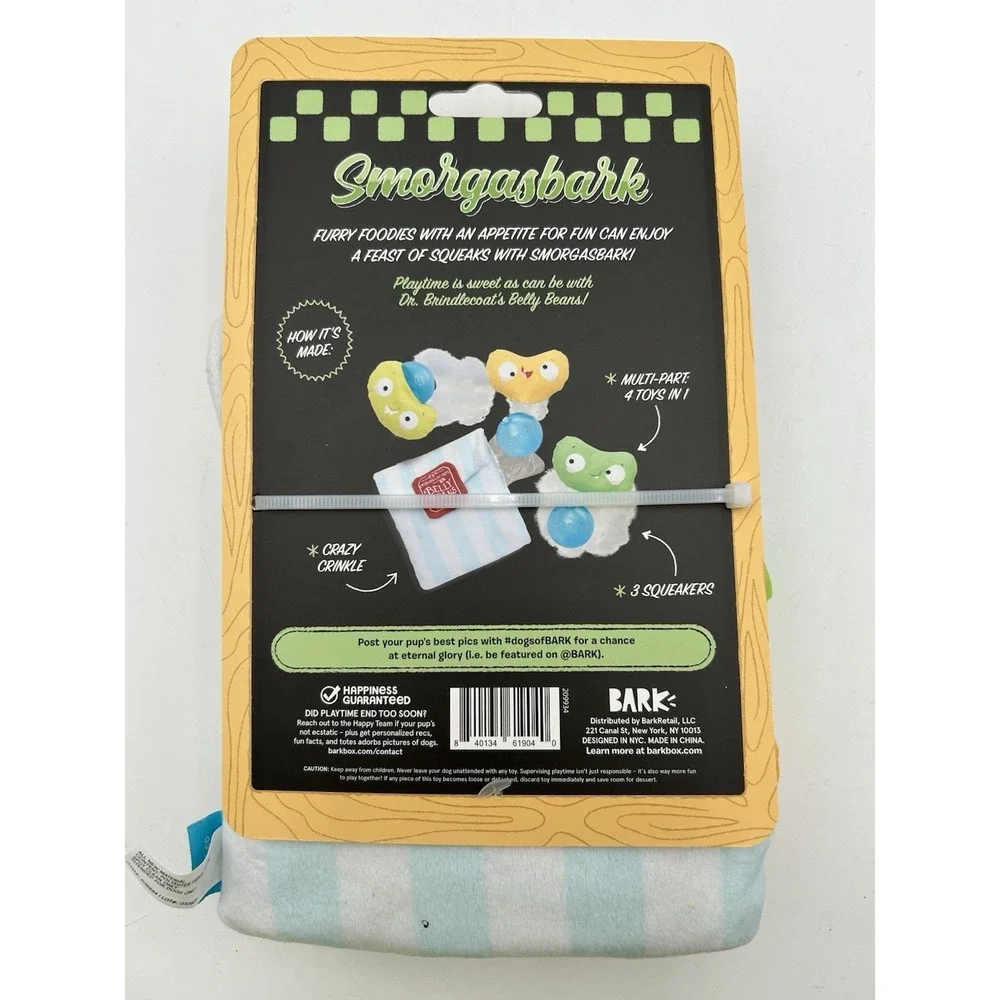 Bark Box Lot Of 2 Small Dog Toys Smorgasbark Chips and Belly Beans New